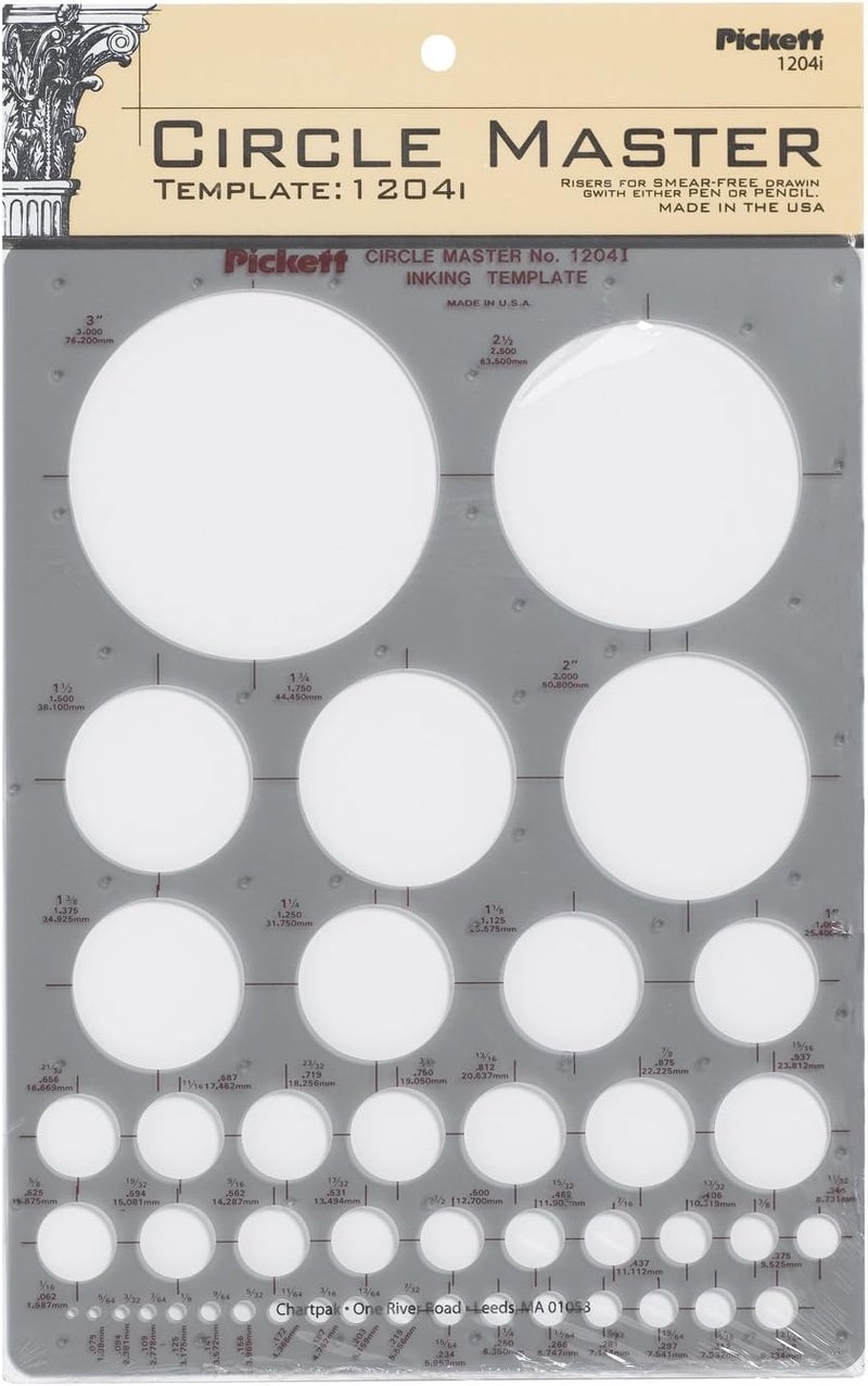 Pickett CHA1204I Circle Master Template - Precision Drawing Tool with Circles from 1/16 to 3 Inches in Diameter